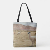 WITTE LLAMA OP BROWN GRASS TOTE BAG (Achterkant)