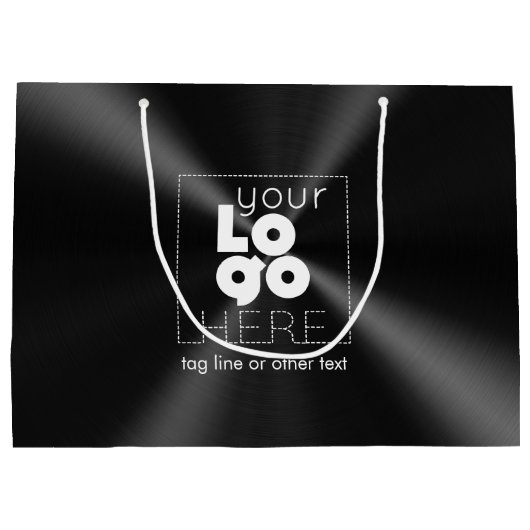 Witte Logo op Modern Radiaal Geborsteld Zwart Meta Groot Cadeauzakje (Achterkant)