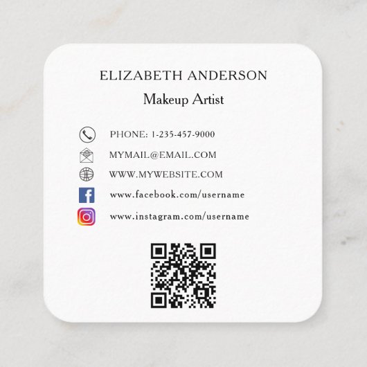 Witte logo QR-code sociale media minimalistisch Vierkante Visitekaartje (Achterkant)