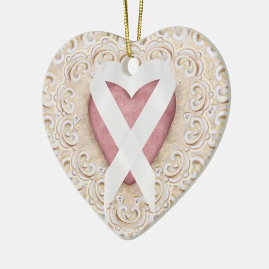 Witte longkanker lint uit het hart - SRF Keramisch Ornament (Links)