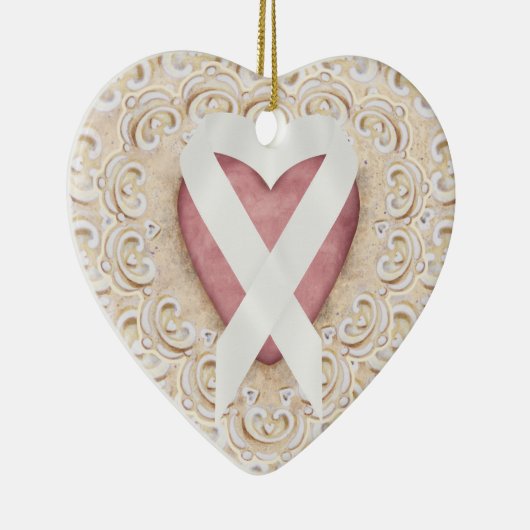 Witte longkanker lint uit het hart - SRF Keramisch Ornament (Rechts)