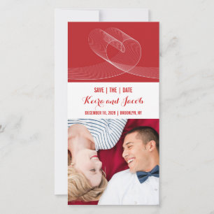Witte Loopy Liefdeslijnen op Rode Minimalistische Save The Date
