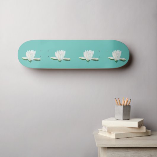Witte Lotus Bloem illustratie Calm Mint Groen Persoonlijk Skateboard (Muurkunst (Horizontaal))