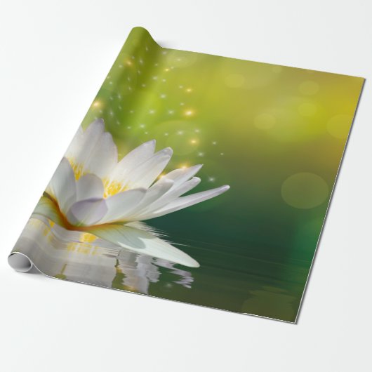 Witte Lotus Bloem Landschap, Zen Cadeaupapier (Uitgerold)