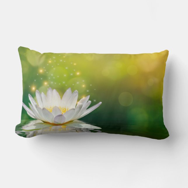 Witte Lotus Bloem Landschap, Zen Kussen (Voorkant)