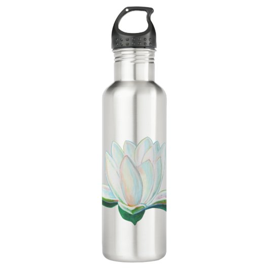 Witte Lotus Bloem met lichtgevende kleuren Waterfles (Voorkant)