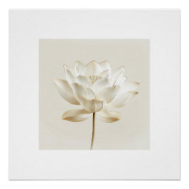 Witte Lotus Bloem Muurkunst – Minimaal Zen Beige B Perfect Poster