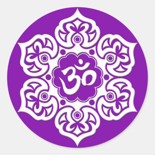 Witte Lotus Bloem Om op Paarse Ronde Sticker (Voorkant)