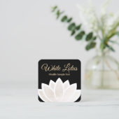Witte Lotus Bloem Zwart Vierkant Yoga Vierkante Visitekaartje (Staand voorkant)