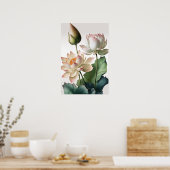 Witte Lotus Bloemen Art Print Poster (Keuken)