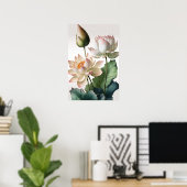 Witte Lotus Bloemen Art Print Poster (Thuiskantoor)