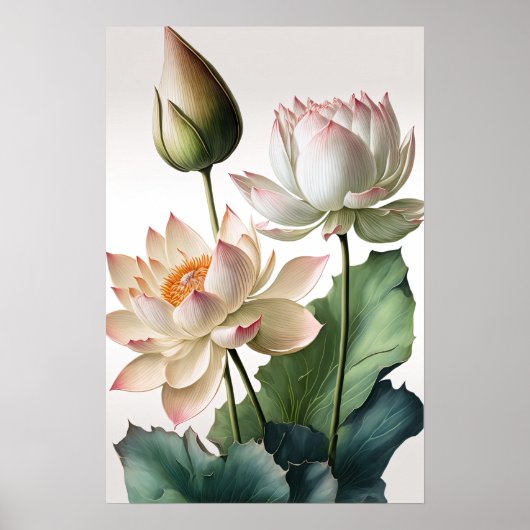 Witte Lotus Bloemen Art Print Poster (Voorkant)