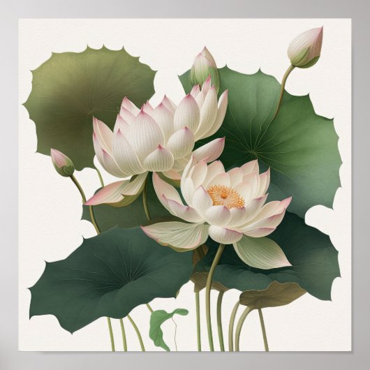 Witte Lotus Bloemen Art Print Poster (Voorkant)