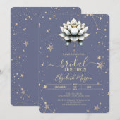 Witte Lotus Celestial Stars Pastel Lavander Bruid Kaart (Voorkant / Achterkant)