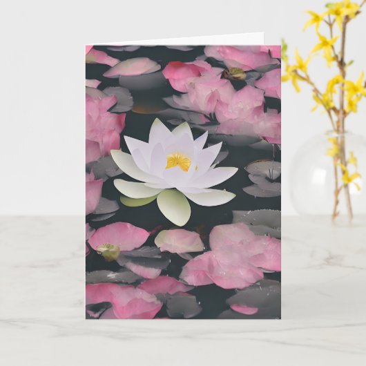 Witte Lotus en roze Cherry Blossom op papier Kaart (Gele Bloem)