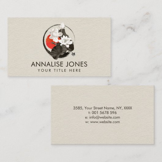 Witte Lotus Enso Zen Circle Visitekaartje (Voorkant / Achterkant)