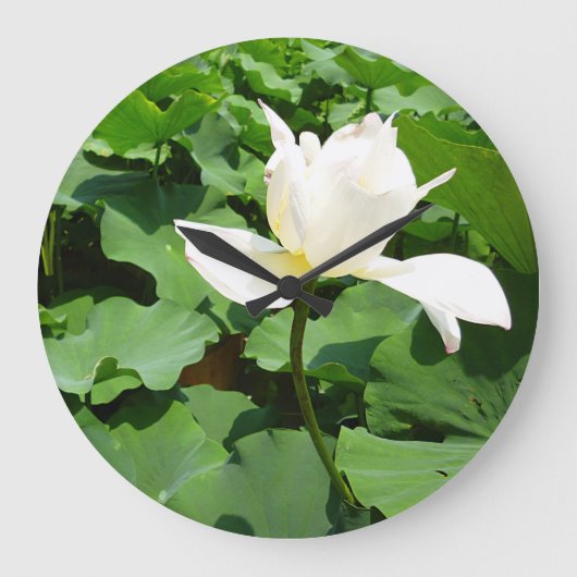 Witte Lotus Flower Grote Klok (Voorkant)