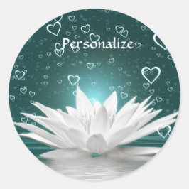 Witte Lotus Flower & Hearts personaliseren Ronde Sticker