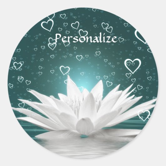 Witte Lotus Flower & Hearts personaliseren Ronde Sticker (Voorkant)