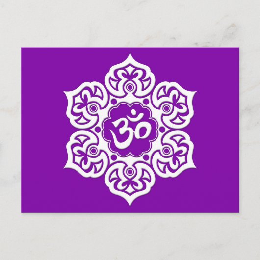 Witte Lotus Flower Om Paars Briefkaart (Voorkant)