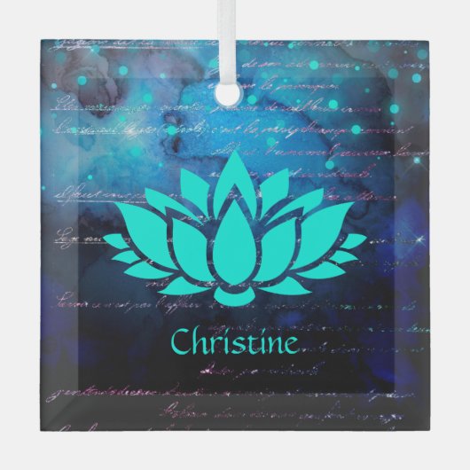 Witte Lotus Flower on Bokeh Sky and Subtle Writing Glas Ornament (Voorkant)