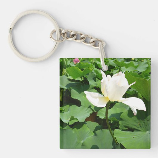 Witte Lotus Flower Sleutelhanger (voorkant)
