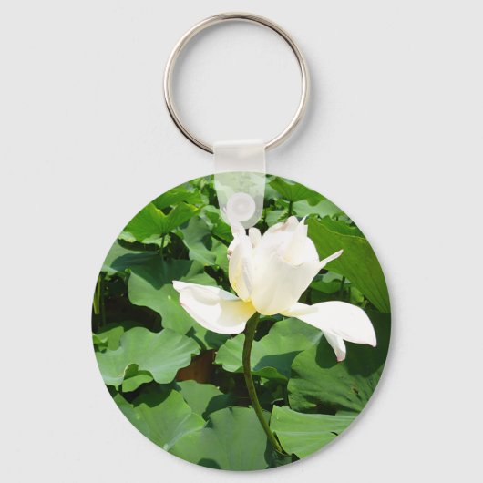 Witte Lotus Flower Sleutelhanger (Voorkant)