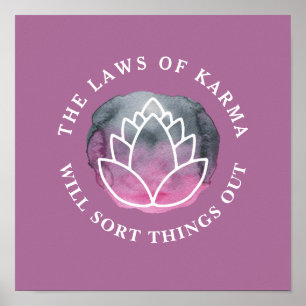 Witte Lotus Karma Motivatie Spreuk Donker Mauve Poster