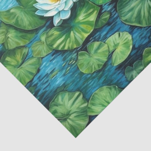 Witte Lotus Lelie Pads Bloemen Decoupage Tissuepapier (Detail)