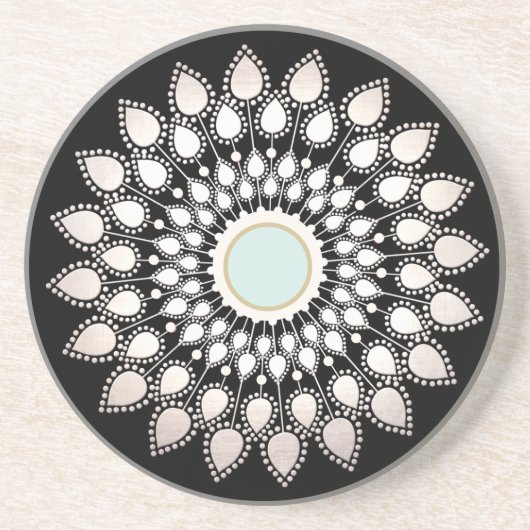 Witte Lotus Mandala Zandsteen Onderzetter (Voorkant)