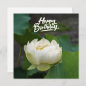 Witte lotus met het woord Happy Birthday Briefkaar (Voorkant / Achterkant)