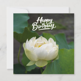 Witte lotus met het woord Happy Birthday Briefkaar