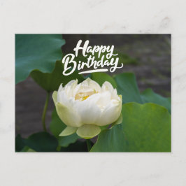 Witte lotus met het woord Happy Birthday Briefkaart