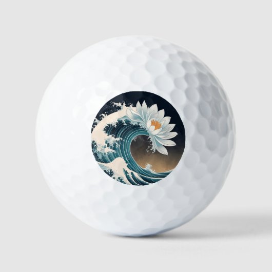 Witte Lotus & Ocean Wave - Elegantie in beweging Golfballen (Voorkant)