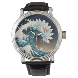 Witte Lotus & Ocean Wave - Elegantie in beweging Horloge
