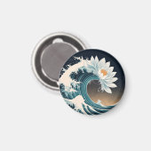 Witte Lotus & Ocean Wave - Elegantie in beweging Magneet (Voorkant / Achterkant)