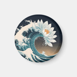 Witte Lotus & Ocean Wave - Elegantie in beweging Magneet