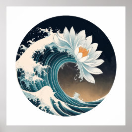 Witte Lotus & Ocean Wave - Elegantie in beweging Poster