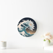 Witte Lotus & Ocean Wave - Elegantie in beweging Ronde Klok (Huis)