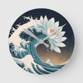 Witte Lotus & Ocean Wave - Elegantie in beweging Ronde Klok