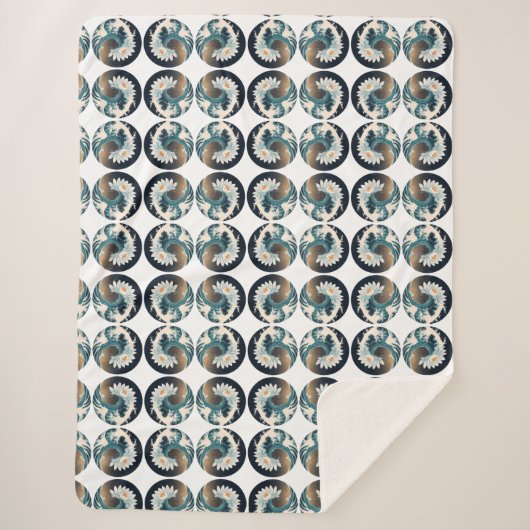 Witte Lotus & Ocean Wave - Elegantie in beweging Sherpa Deken (Voorkant)
