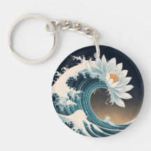 Witte Lotus & Ocean Wave - Elegantie in beweging