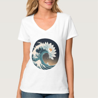 Witte Lotus & Ocean Wave - Elegantie in beweging T-shirt