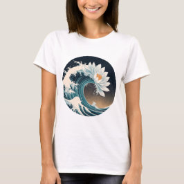 Witte Lotus & Ocean Wave - Elegantie in beweging T-shirt