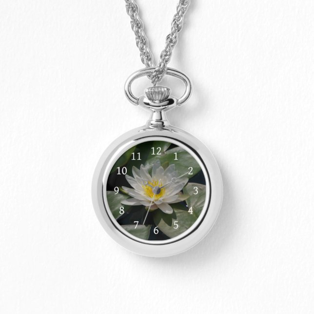 Witte Lotus Waterlelie Horloge (Voorkant)