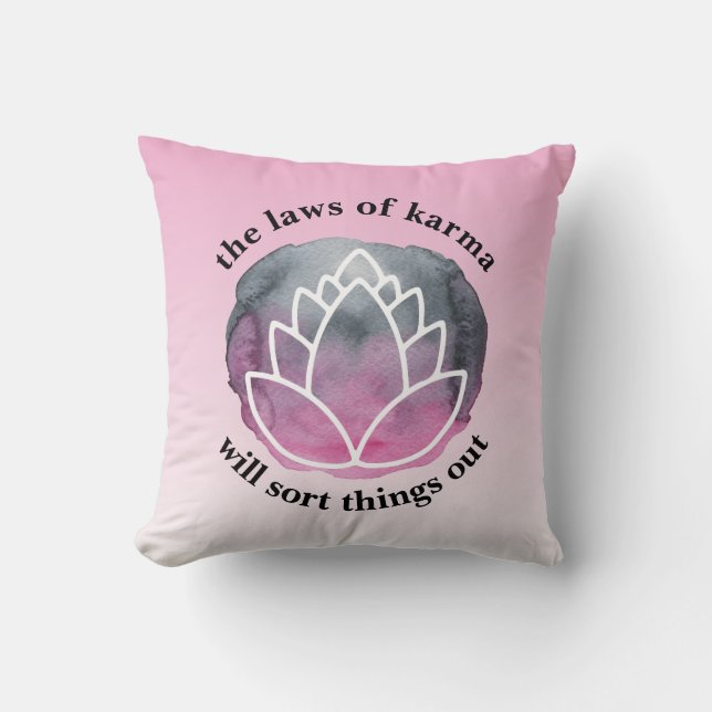 Witte Lotus Wetten van Karma Inspirerend Quote Kussen (Voorkant)