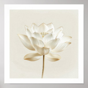 Witte Lotus Zen Wandkunst – Minimaal Beige Print