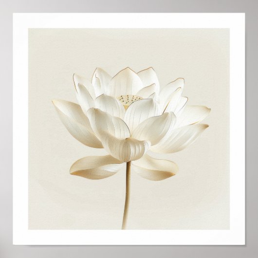 Witte Lotus Zen Wandkunst – Minimaal Beige Print (Voorkant)