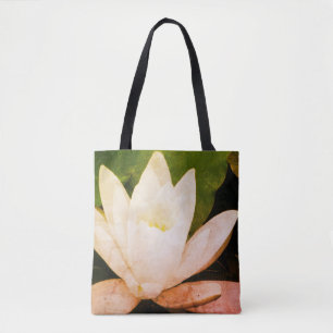 Witte lotusbloem, botanische foto tote bag