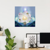 Witte lotusbloem in blauw kristal poster (Thuiskantoor)
